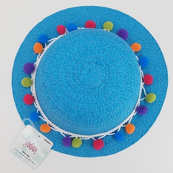 🆕Girls Sun Hat With Pom Pom Bag - Picture 2 of 8